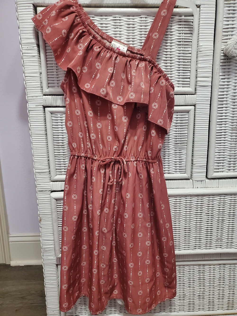 One-Shoulder Ruffle Summer Dress - Dusty Rose Print